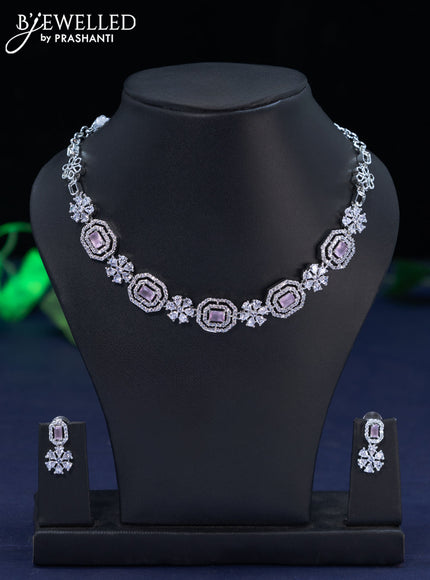 Zircon necklace with baby pink and cz stones