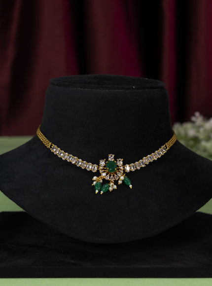 Antique choker with emerald & cz stones and beads hangings