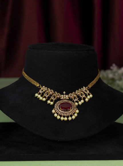 Antique choker with pink kemp & cz stones and pearl hangings