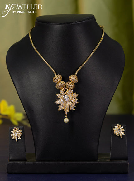 Antique necklace peacock design with cz stones and pearl hanging