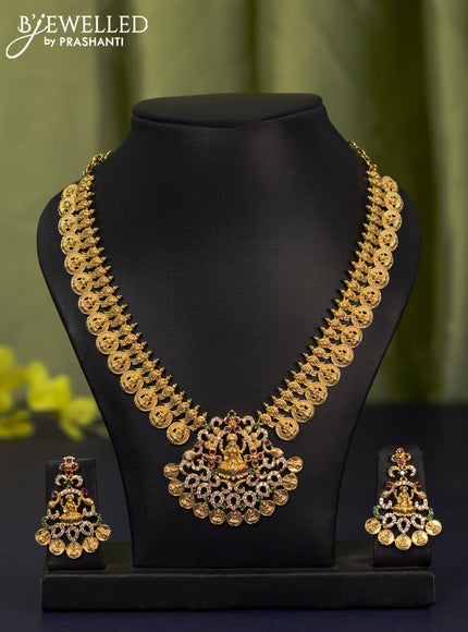 Antique necklace lakshmi design with kemp and cz stones