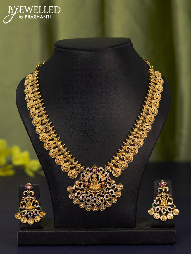 Antique necklace lakshmi design with kemp and cz stones