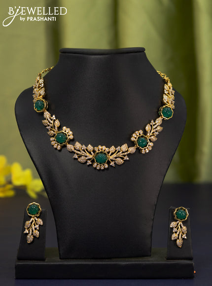 Antique necklace cz stones with green beads