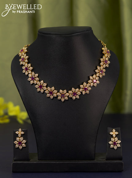 Antique necklace floral design with pink kemp & cz stones