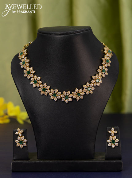 Antique necklace floral design with emerald & cz stones