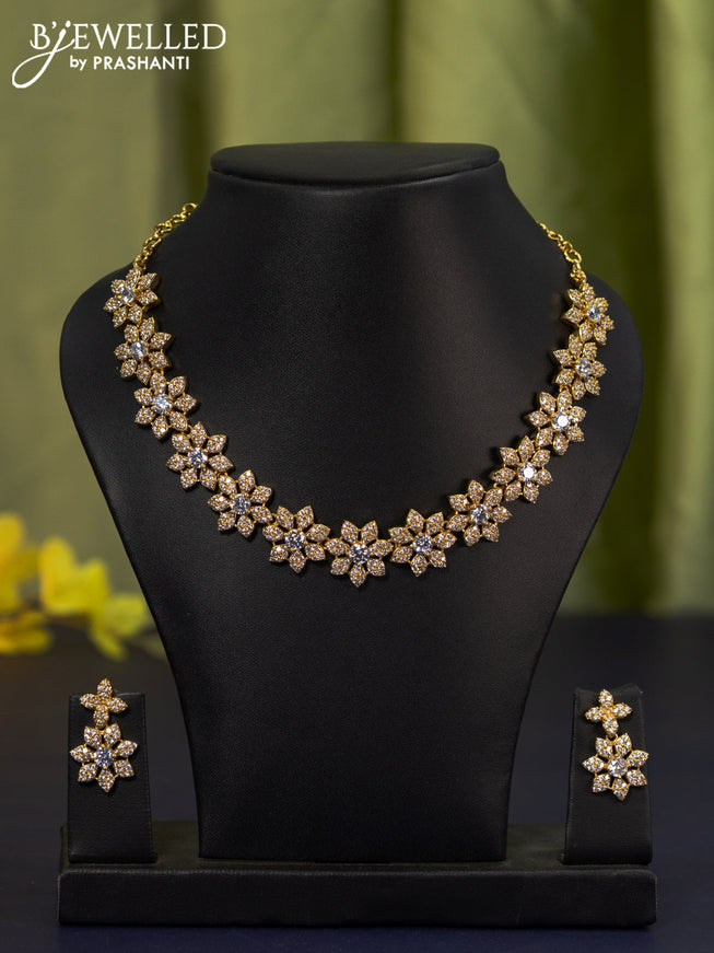 Antique necklace floral design with cz stones