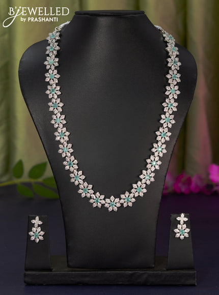 Zircon haaram floral design with mint green and cz stones