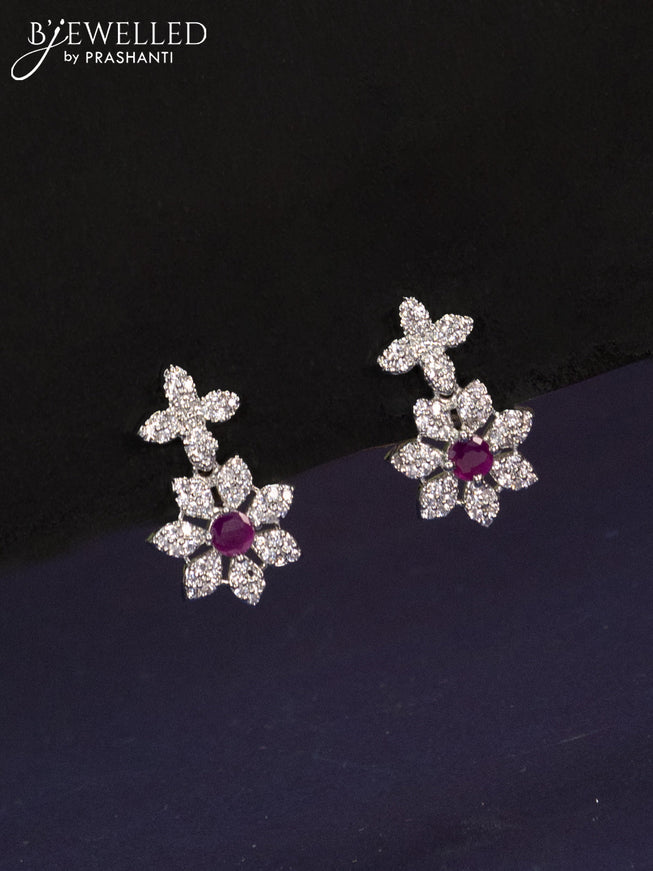 Zircon haaram floral design with ruby and cz stones