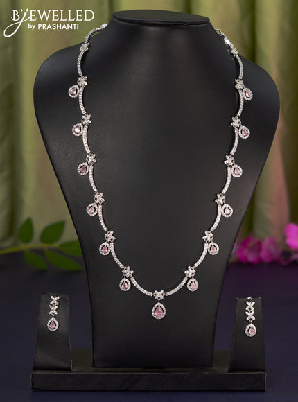 Zircon haaram with baby pink & cz stones and hangings