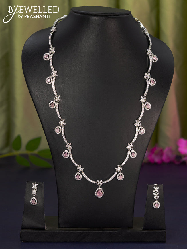 Zircon haaram with baby pink & cz stones and hangings