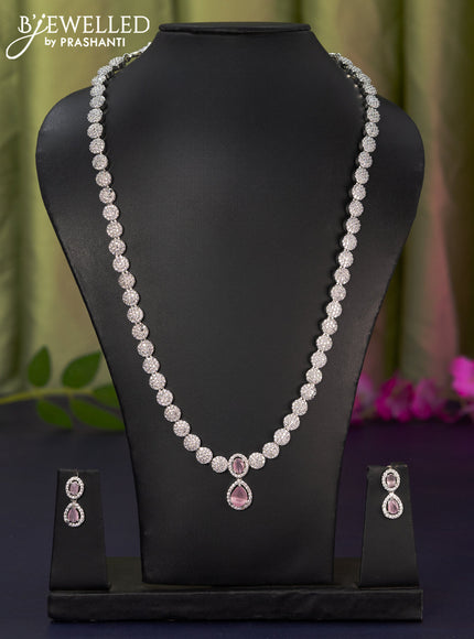 Zircon haaram with baby pink and cz stones