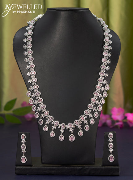 Zircon haaram with baby pink & cz stones and hangings