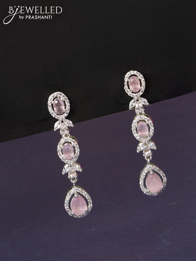 Zircon haaram with baby pink & cz stones and hangings