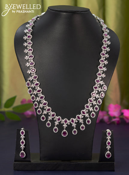 Zircon haaram with ruby & cz stones and hangings