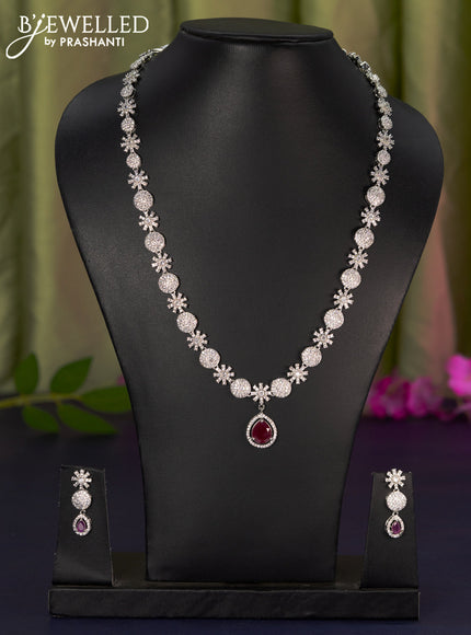 Zircon haaram with ruby and cz stones