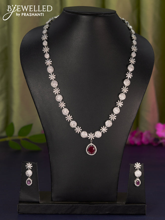 Zircon haaram with ruby and cz stones