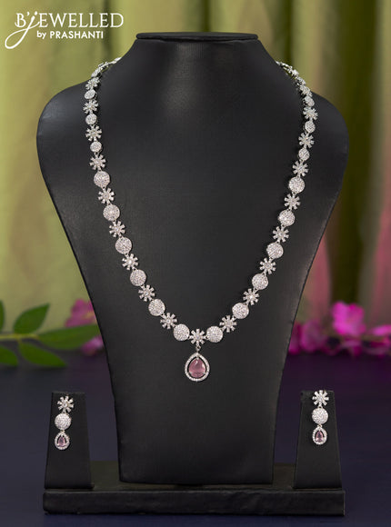 Zircon haaram with baby pink and cz stones