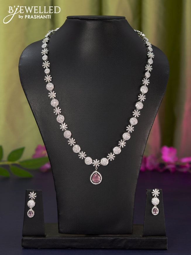 Zircon haaram with baby pink and cz stones