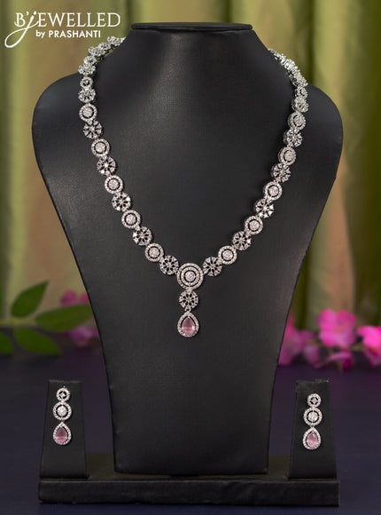 Zircon haaram with baby pink & cz stones and hanging