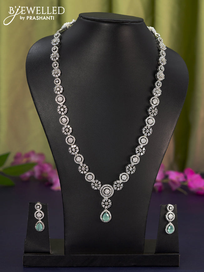 Zircon haaram with mint green & cz stones and hanging