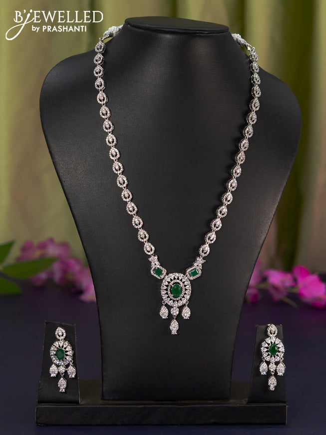 Zircon haaram with emerald & cz stones and hangings