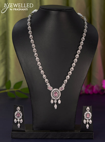 Zircon haaram with baby pink & cz stones and hangings