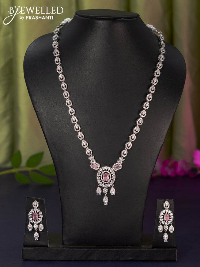 Zircon haaram with baby pink & cz stones and hangings