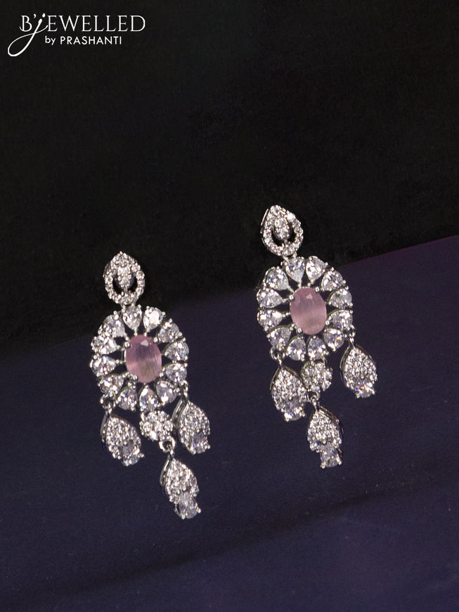 Zircon haaram with baby pink & cz stones and hangings