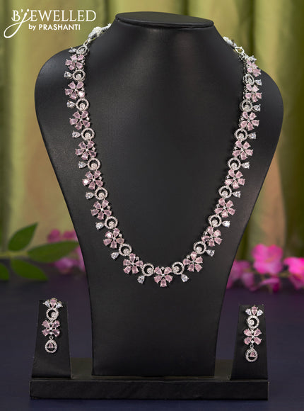 Zircon haaram floral design with baby pink and cz stones