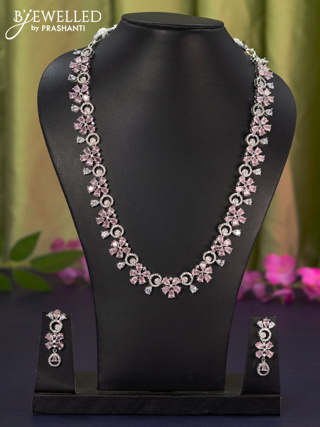 Zircon haaram floral design with baby pink and cz stones