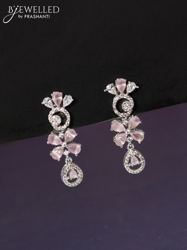 Zircon haaram floral design with baby pink and cz stones