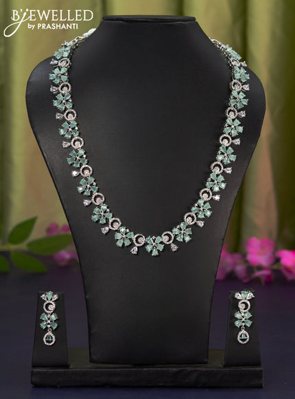 Zircon haaram floral design with mint green and cz stones