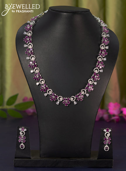 Zircon haaram floral design with ruby and cz stones