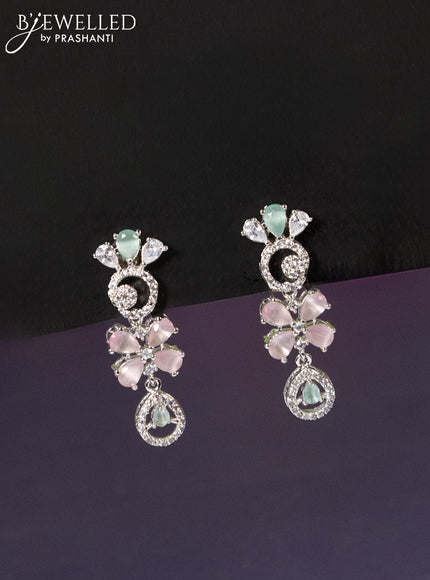 Zircon haaram floral design with mint green & baby pink and cz stones