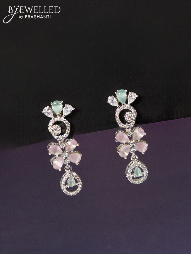 Zircon haaram floral design with mint green & baby pink and cz stones