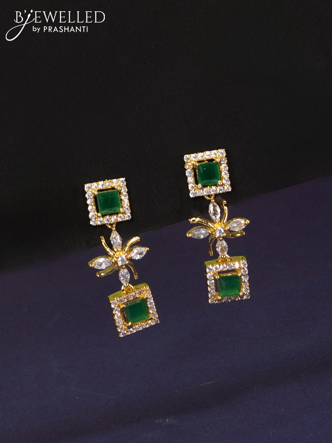 Zircon haaram with emerald and cz stones in gold finish