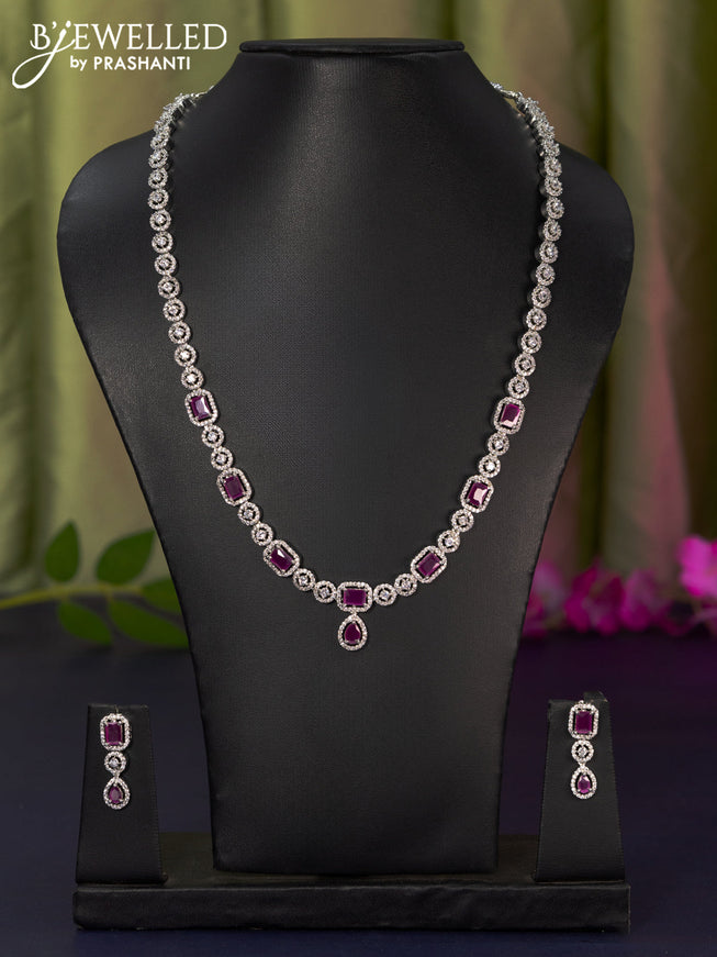 Zircon haaram with ruby and cz stones