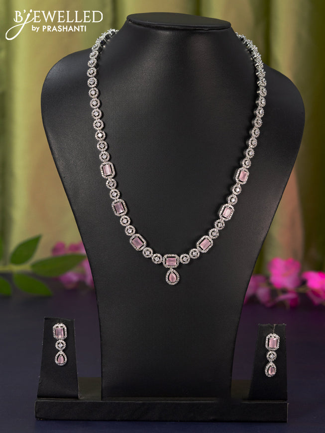 Zircon haaram with baby pink and cz stones