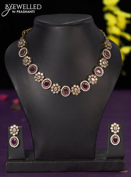 Necklace with ruby and cz stones in victorian finish