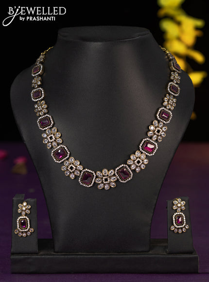 Necklace with ruby and cz stones in victorian finish