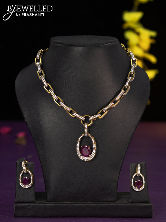 Necklace with ruby & cz stones and hanging in victorian finish