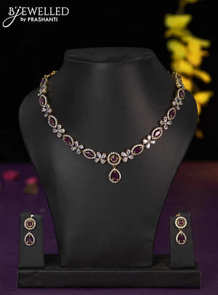 Necklace with ruby and cz stones in victorian finish