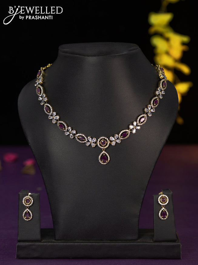 Necklace with ruby and cz stones in victorian finish