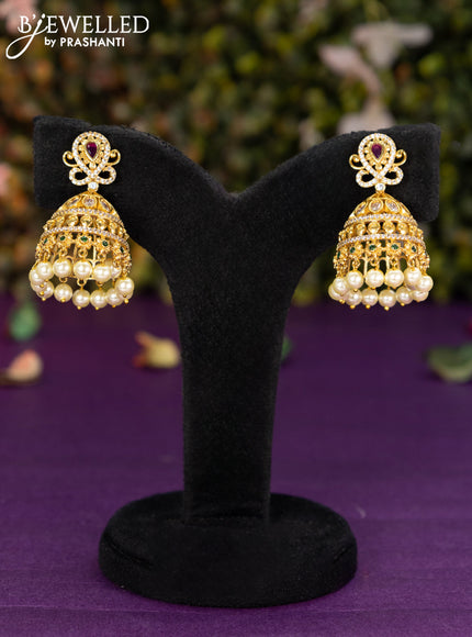 Antique jhumka with kemp & cz stones and pearl hangings