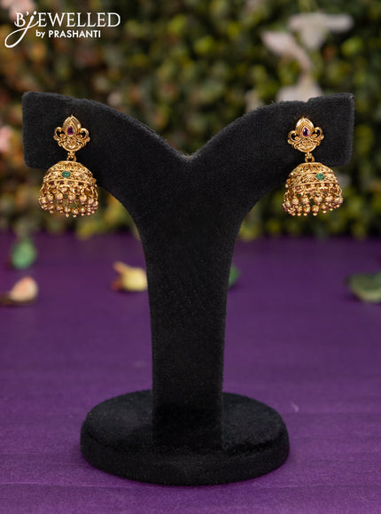 Antique jhumka with kemp stones and golden beads hangings