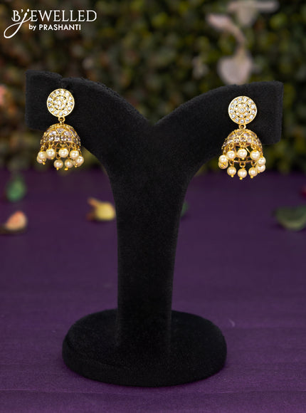 Antique jhumka with cz stones and pearl hangings