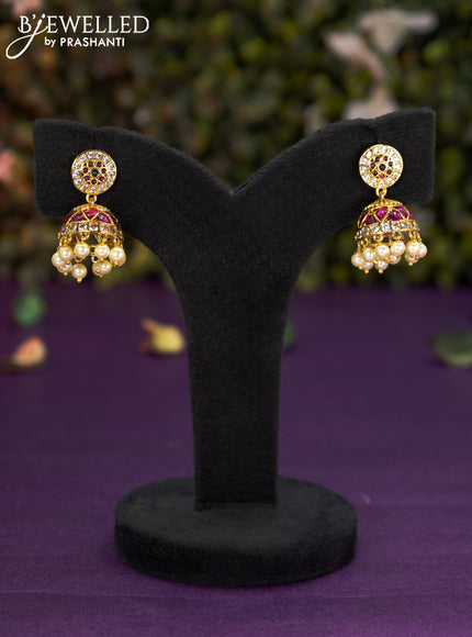 Antique jhumka with kemp & cz stones and pearl hangings