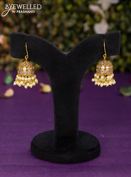 Antique hanging type jhumka with cz stones and pearl hangings