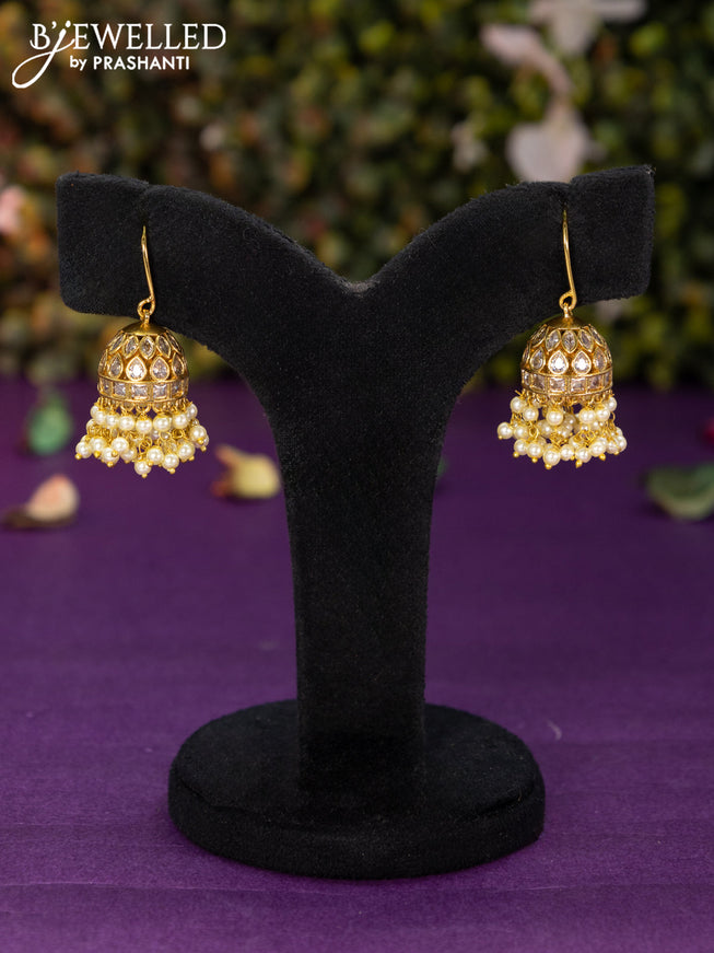 Antique hanging type jhumka with cz stones and pearl hangings