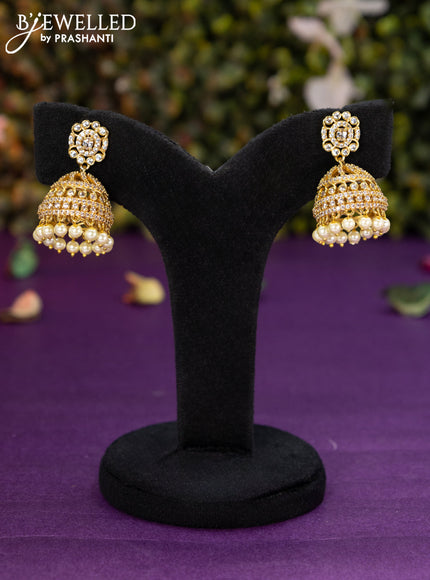 Antique jhumka with cz stones and pearl hangings